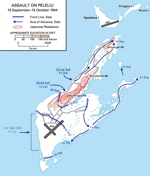 Dobová mapa bitvy: Bitva o Peleliu