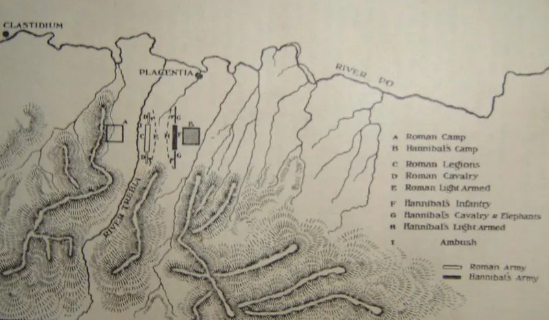 Dobová mapa bitvy: Bitva na Trebii