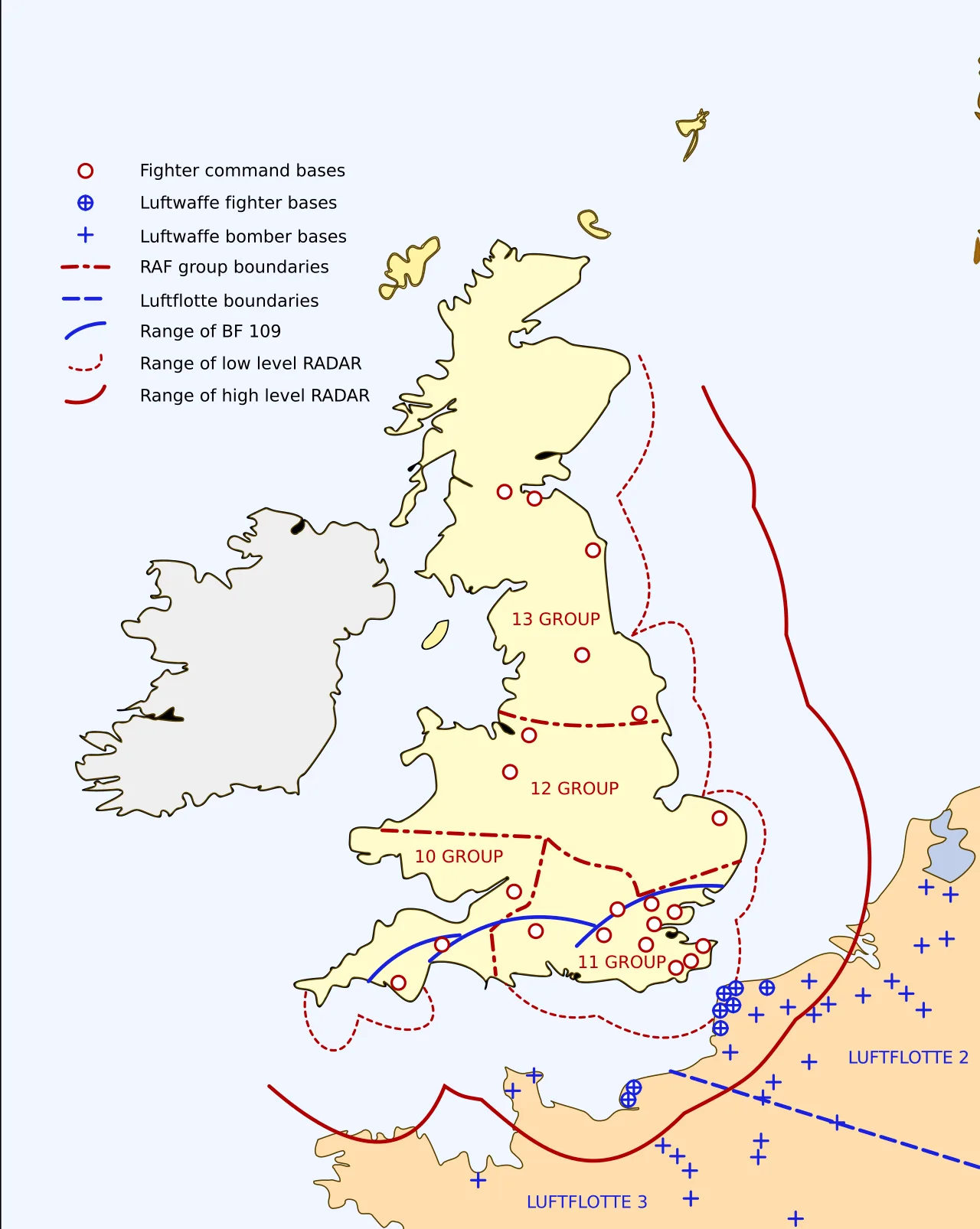 Dobová mapa bitvy: Bitva o Británii