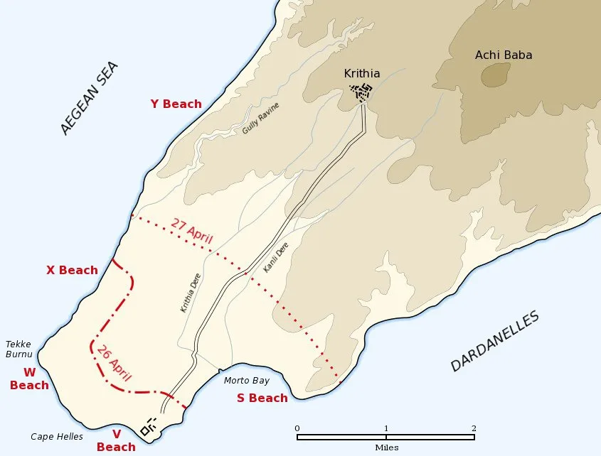 Dobová mapa bitvy: Bitva o Gallipoli