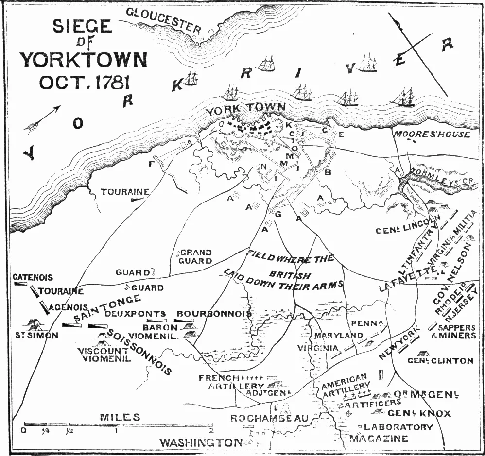 Dobová mapa bitvy: Obléhání Yorktownu