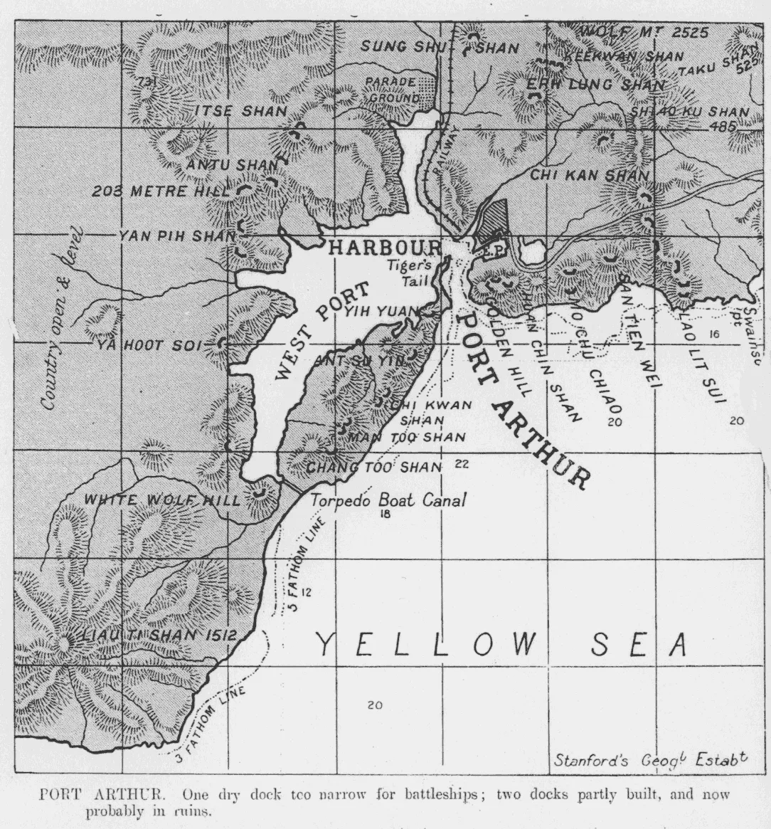 Dobová mapa bitvy: Obléhání Port Arthuru