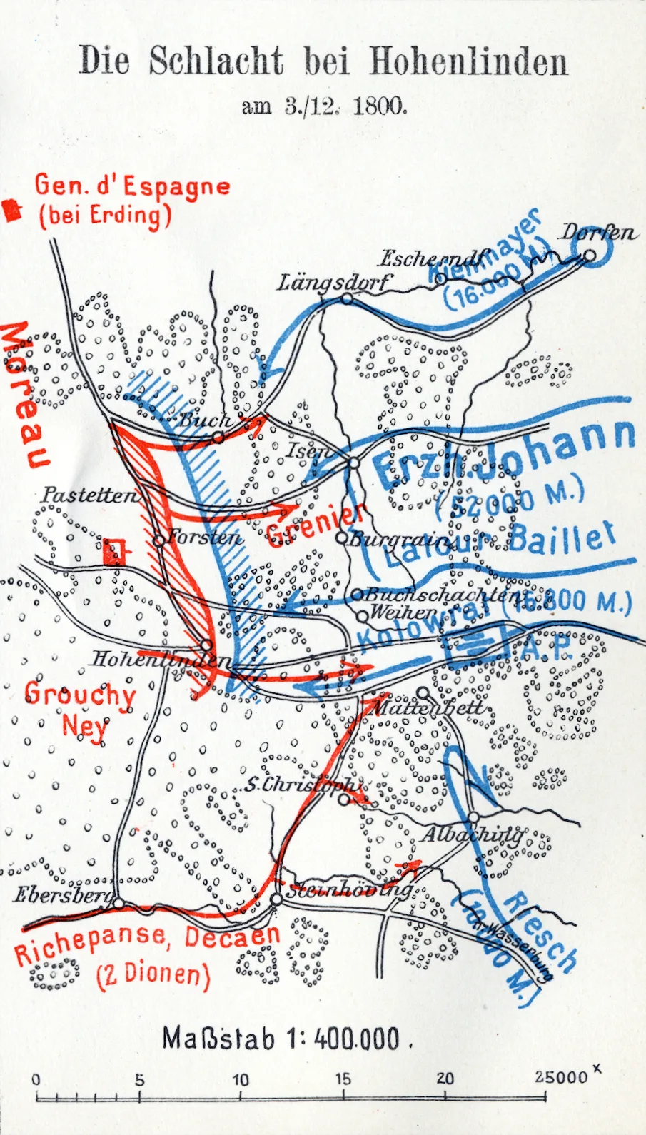 Dobová mapa bitvy: Bitva u Hohenlindenu
