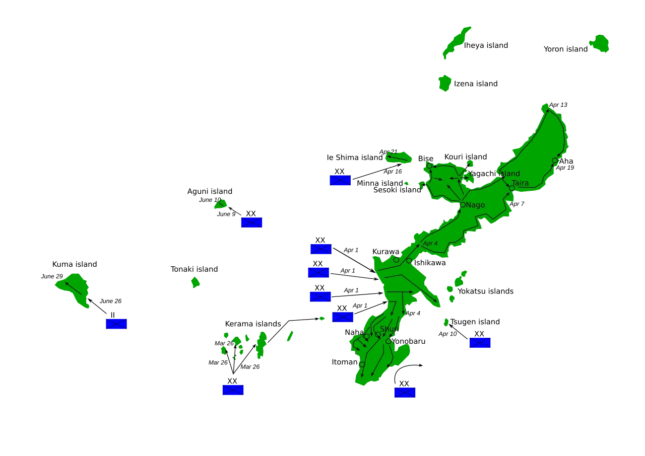 Dobová mapa bitvy: Bitva o Okinawu
