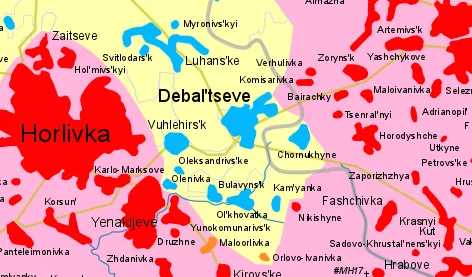 Dobová mapa bitvy: Bitva o Debalceve