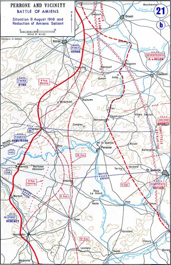 Dobová mapa bitvy: Bitva u Amiens