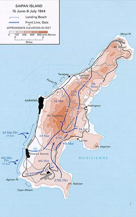 Dobová mapa bitvy: Bitva o Saipan