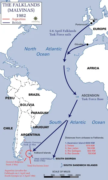 Dobová mapa bitvy: Válka o Falklandy