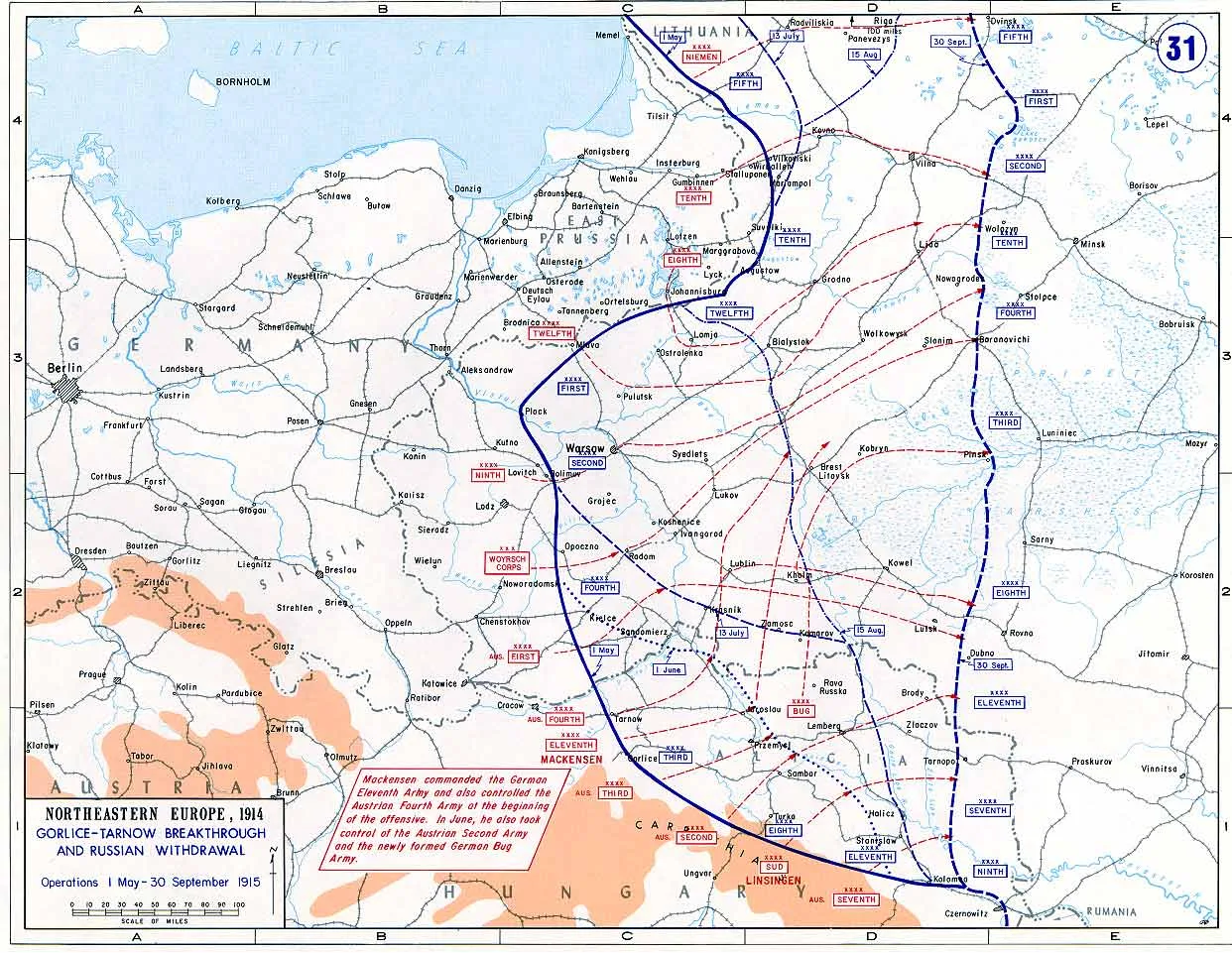 Dobová mapa bitvy: Průlom u Gorlice–Tarnówa