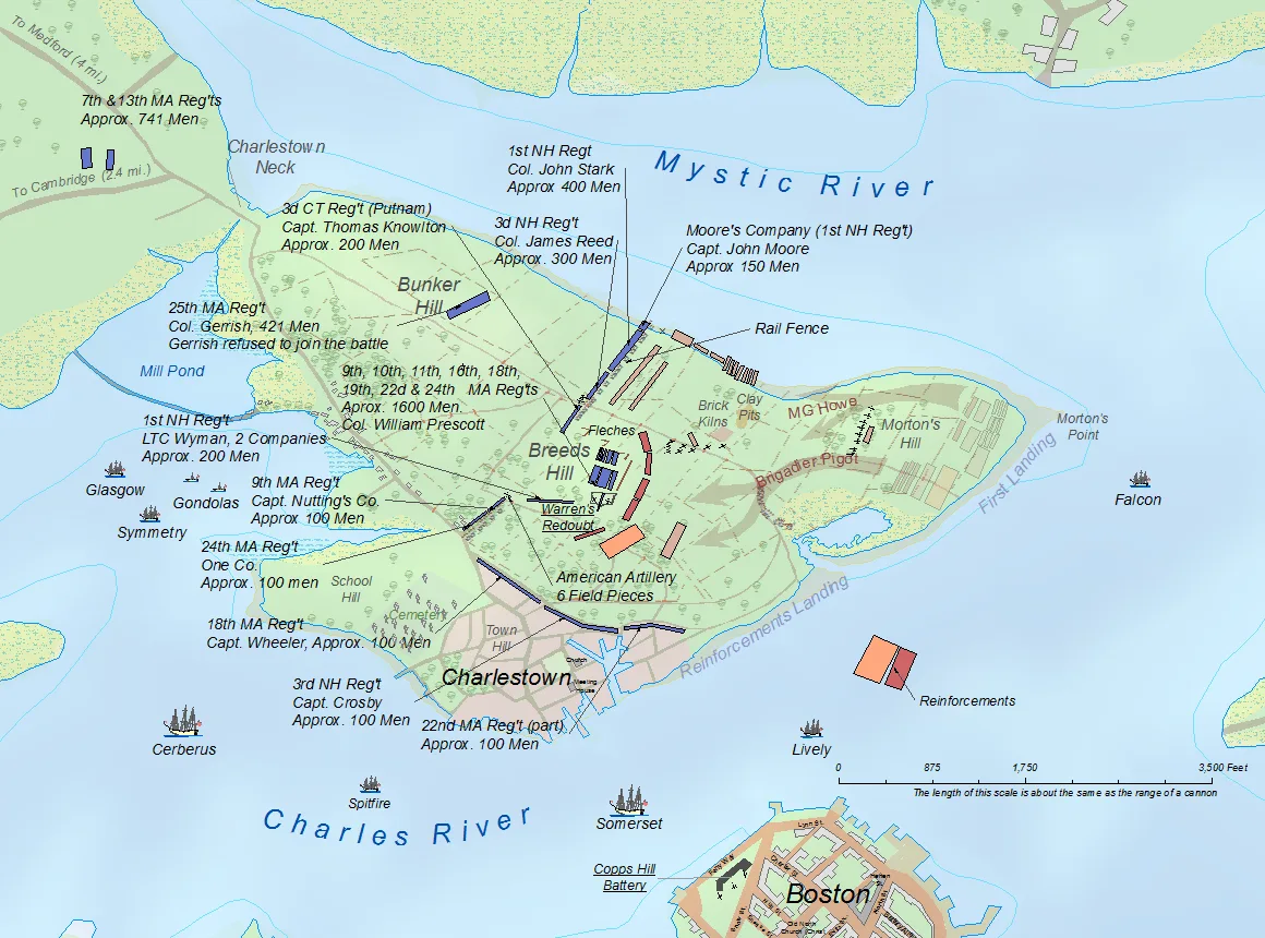 Dobová mapa bitvy: Bitva o Bunker Hill