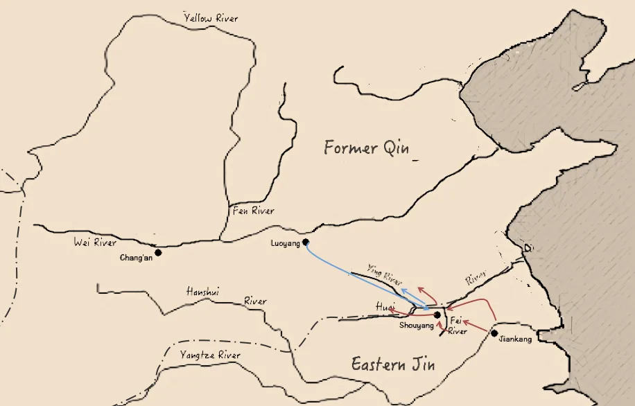 Dobová mapa bitvy: Bitva u řeky Fej