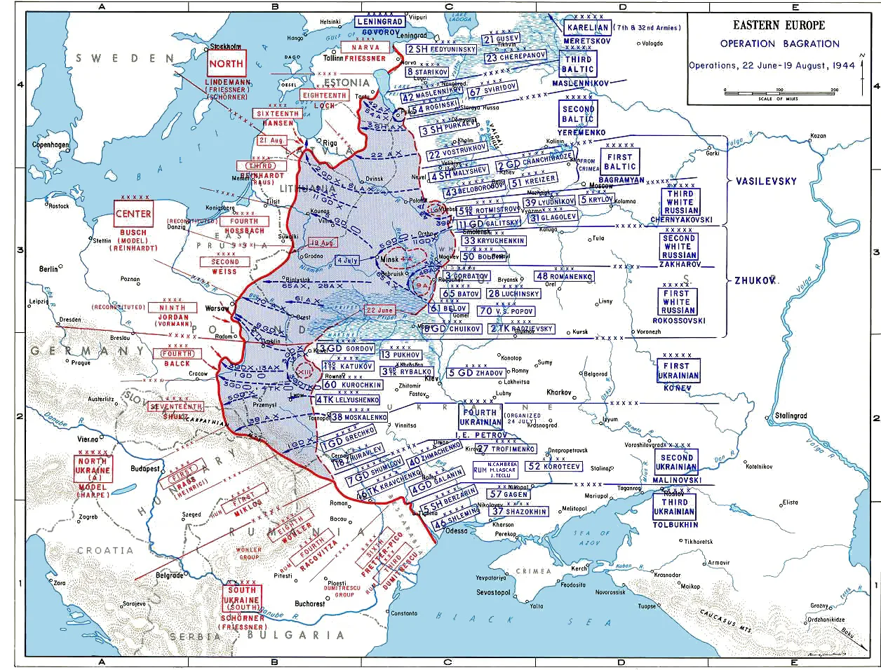 Dobová mapa bitvy: Operace Bagration