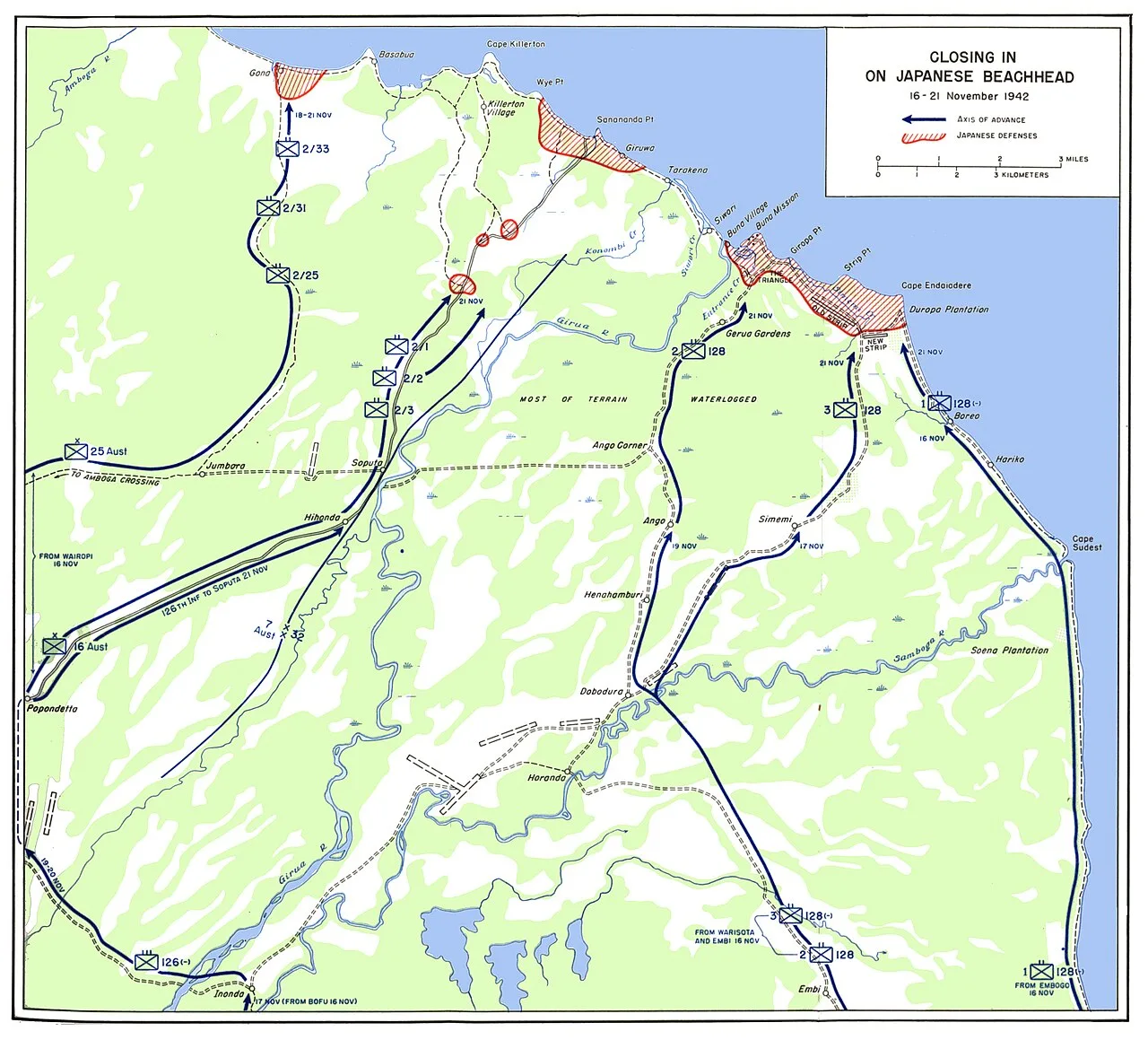 Dobová mapa bitvy: Tažení na stezce Kokoda