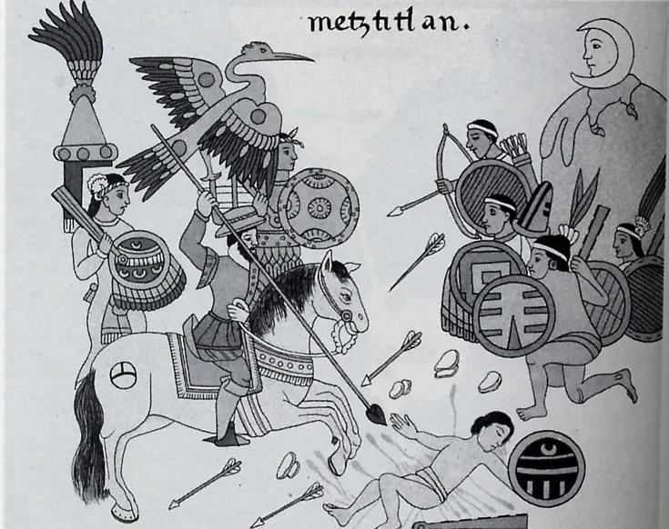 Dobová mapa bitvy: Obléhání Tenochtitlanu