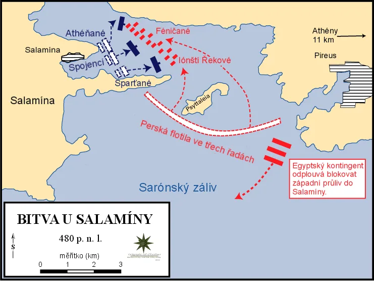 Dobová mapa bitvy: Bitva u Salamíny