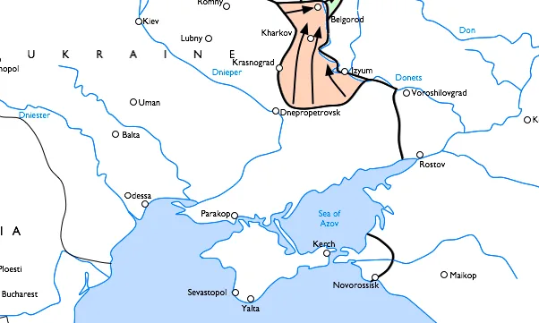 Dobová mapa bitvy: Třetí bitva o Charkov